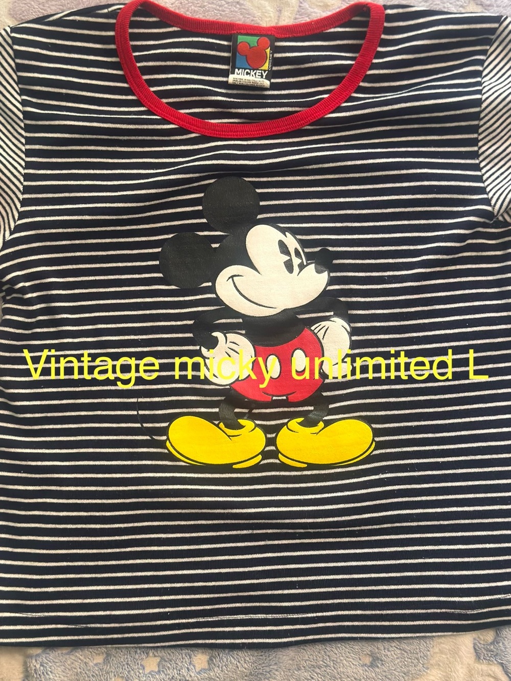 Mickey Graphic Striped Tee - Black & White with Red Trim